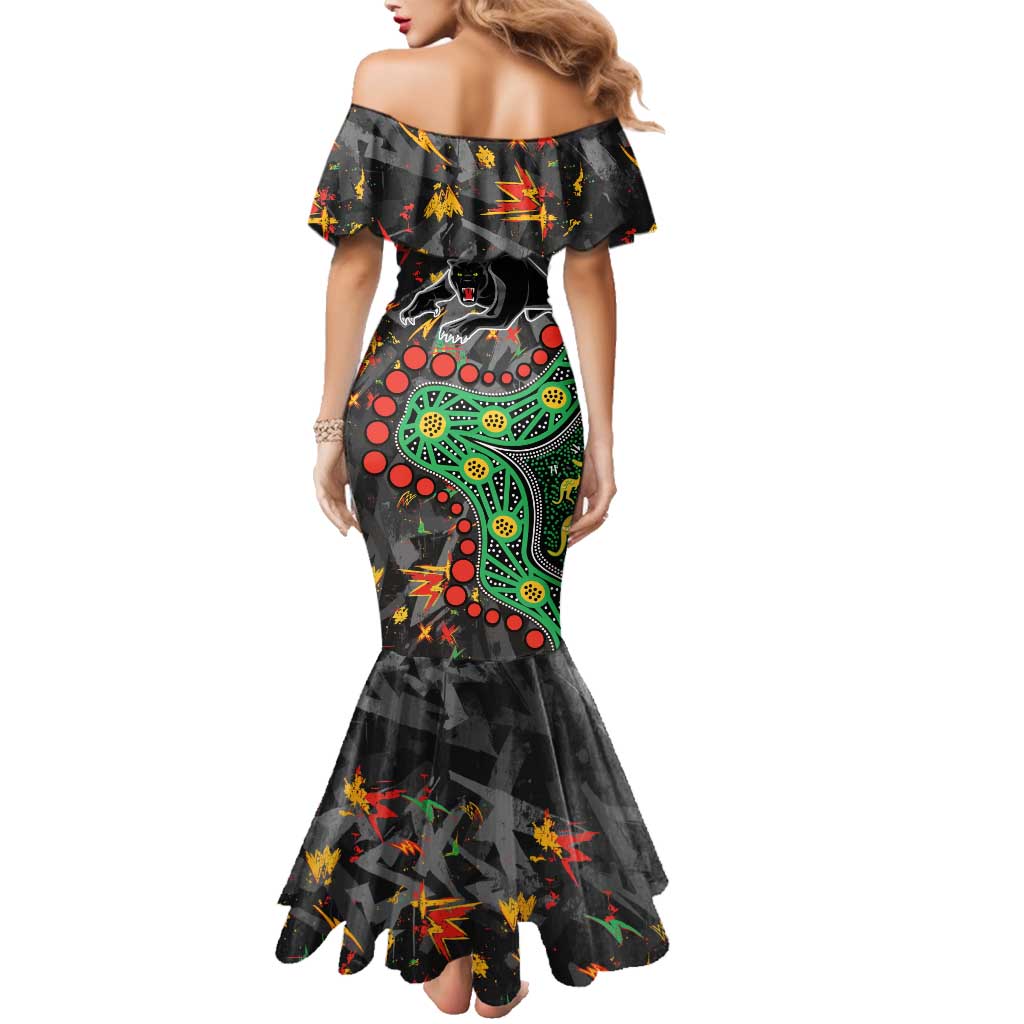 Personalized Penrith Panthers Family Matching Mermaid Dress and Hawaiian Shirt Aboriginal Pattern with Graffiti Style Design