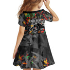 Personalized Penrith Panthers Family Matching Off The Shoulder Long Sleeve Dress and Hawaiian Shirt Aboriginal Pattern with Graffiti Style Design