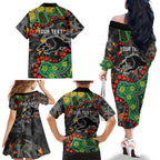 Personalized Penrith Panthers Family Matching Off The Shoulder Long Sleeve Dress and Hawaiian Shirt Aboriginal Pattern with Graffiti Style Design