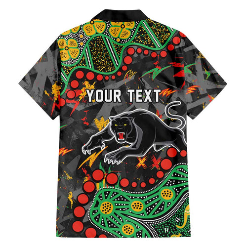 Personalized Penrith Panthers Family Matching Off The Shoulder Long Sleeve Dress and Hawaiian Shirt Aboriginal Pattern with Graffiti Style Design