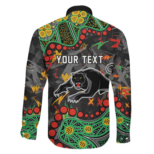 Personalized Penrith Panthers Family Matching Off The Shoulder Long Sleeve Dress and Hawaiian Shirt Aboriginal Pattern with Graffiti Style Design