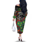 Personalized Penrith Panthers Family Matching Off The Shoulder Long Sleeve Dress and Hawaiian Shirt Aboriginal Pattern with Graffiti Style Design