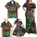 Personalized Penrith Panthers Family Matching Off Shoulder Maxi Dress and Hawaiian Shirt Aboriginal Pattern with Graffiti Style Design