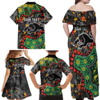 Personalized Penrith Panthers Family Matching Off Shoulder Maxi Dress and Hawaiian Shirt Aboriginal Pattern with Graffiti Style Design