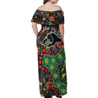Personalized Penrith Panthers Family Matching Off Shoulder Maxi Dress and Hawaiian Shirt Aboriginal Pattern with Graffiti Style Design
