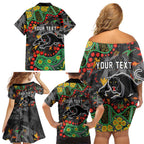 Personalized Penrith Panthers Family Matching Off Shoulder Short Dress and Hawaiian Shirt Aboriginal Pattern with Graffiti Style Design