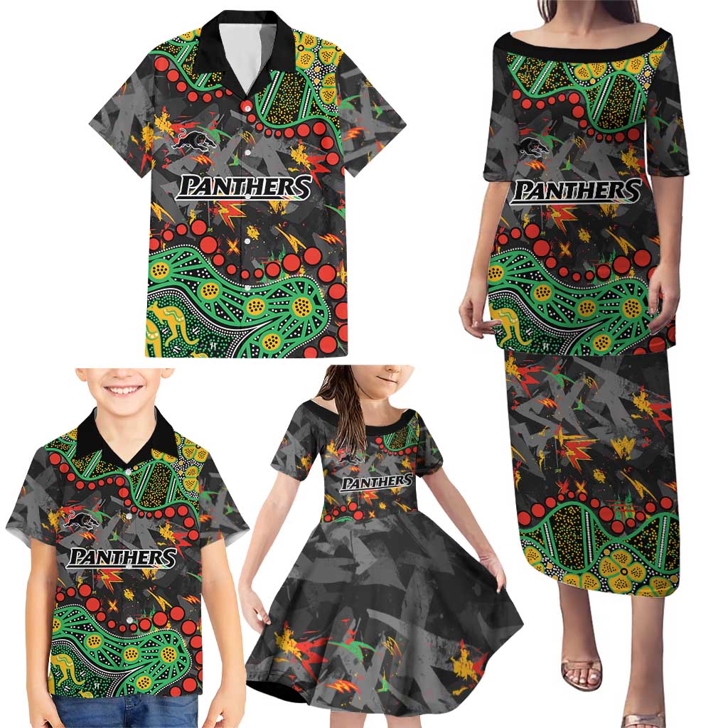 Personalized Penrith Panthers Family Matching Puletasi and Hawaiian Shirt Aboriginal Pattern with Graffiti Style Design