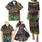 Personalized Penrith Panthers Family Matching Puletasi and Hawaiian Shirt Aboriginal Pattern with Graffiti Style Design