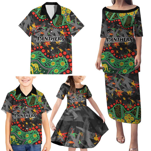 Personalized Penrith Panthers Family Matching Puletasi and Hawaiian Shirt Aboriginal Pattern with Graffiti Style Design