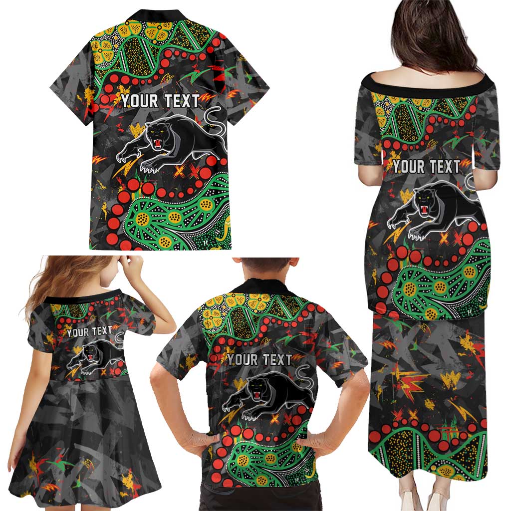 Personalized Penrith Panthers Family Matching Puletasi and Hawaiian Shirt Aboriginal Pattern with Graffiti Style Design