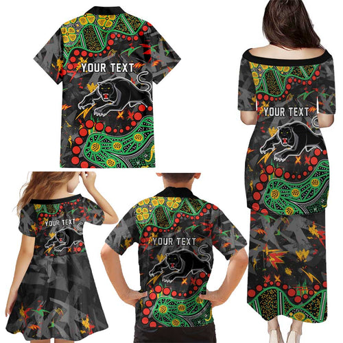 Personalized Penrith Panthers Family Matching Puletasi and Hawaiian Shirt Aboriginal Pattern with Graffiti Style Design