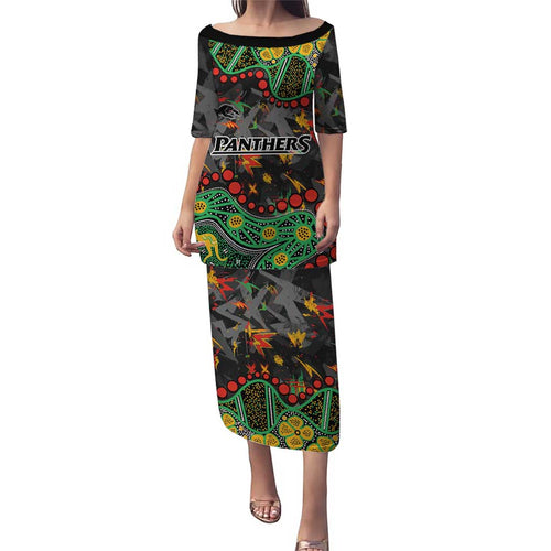 Personalized Penrith Panthers Family Matching Puletasi and Hawaiian Shirt Aboriginal Pattern with Graffiti Style Design