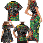 Personalized Penrith Panthers Family Matching Short Sleeve Bodycon Dress and Hawaiian Shirt Aboriginal Pattern with Graffiti Style Design