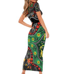 Personalized Penrith Panthers Family Matching Short Sleeve Bodycon Dress and Hawaiian Shirt Aboriginal Pattern with Graffiti Style Design