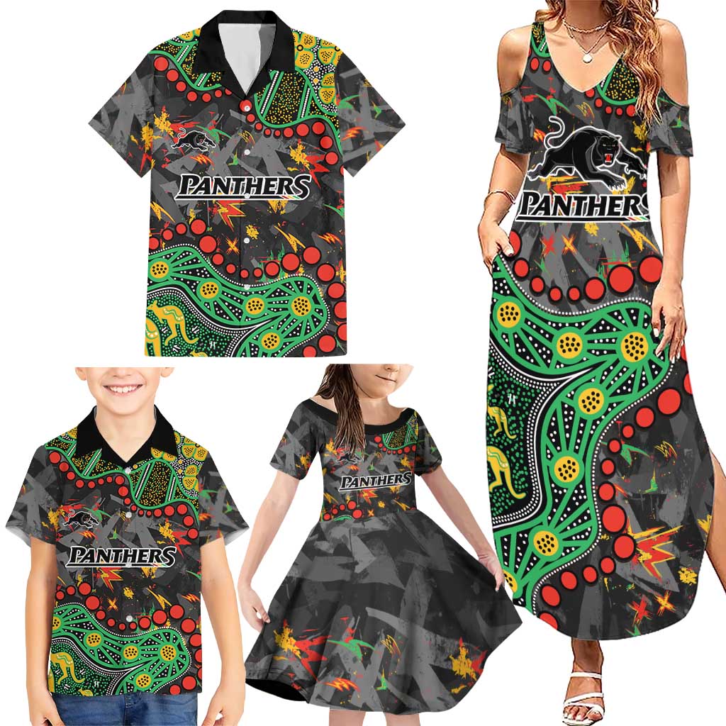 Personalized Penrith Panthers Family Matching Summer Maxi Dress and Hawaiian Shirt Aboriginal Pattern with Graffiti Style Design