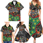 Personalized Penrith Panthers Family Matching Summer Maxi Dress and Hawaiian Shirt Aboriginal Pattern with Graffiti Style Design