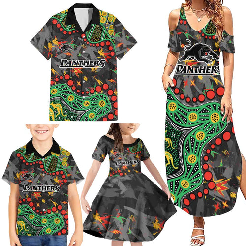 Personalized Penrith Panthers Family Matching Summer Maxi Dress and Hawaiian Shirt Aboriginal Pattern with Graffiti Style Design