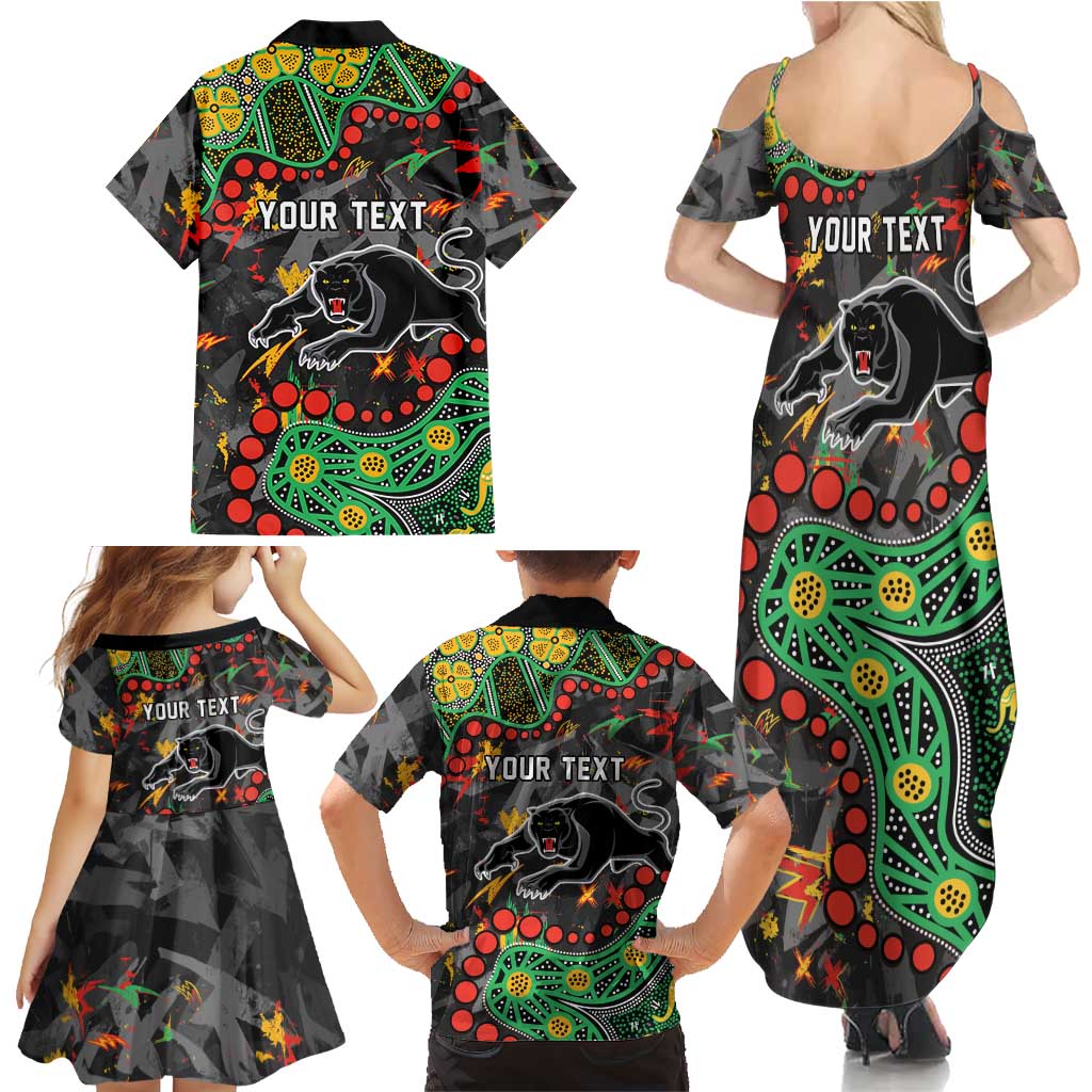 Personalized Penrith Panthers Family Matching Summer Maxi Dress and Hawaiian Shirt Aboriginal Pattern with Graffiti Style Design