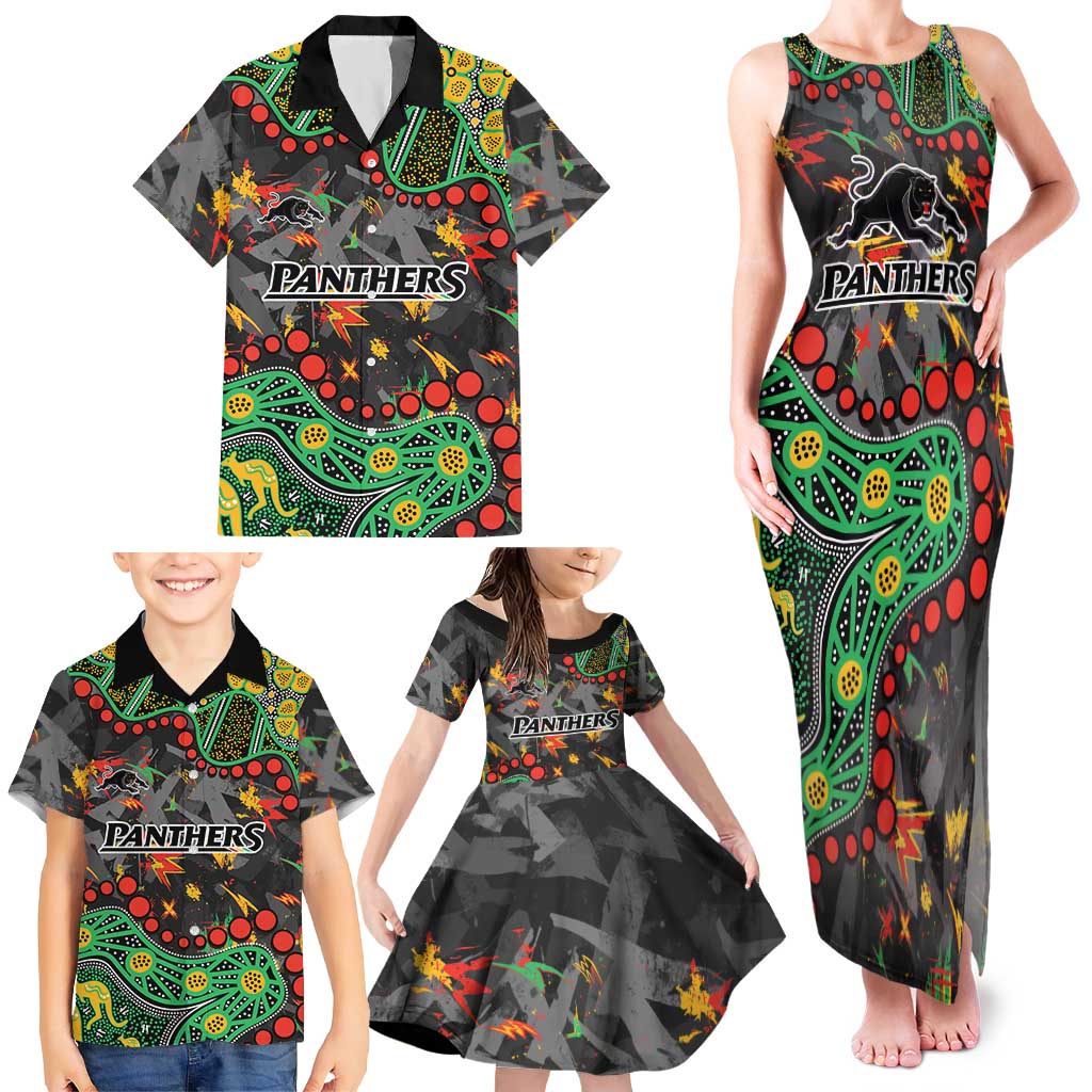 Personalized Penrith Panthers Family Matching Tank Maxi Dress and Hawaiian Shirt Aboriginal Pattern with Graffiti Style Design