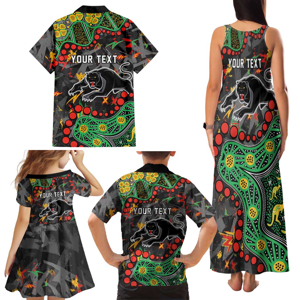 Personalized Penrith Panthers Family Matching Tank Maxi Dress and Hawaiian Shirt Aboriginal Pattern with Graffiti Style Design