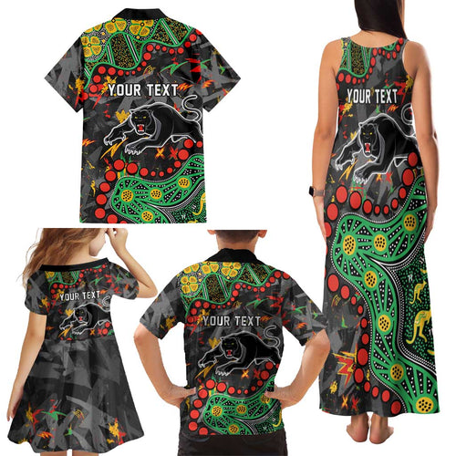 Personalized Penrith Panthers Family Matching Tank Maxi Dress and Hawaiian Shirt Aboriginal Pattern with Graffiti Style Design