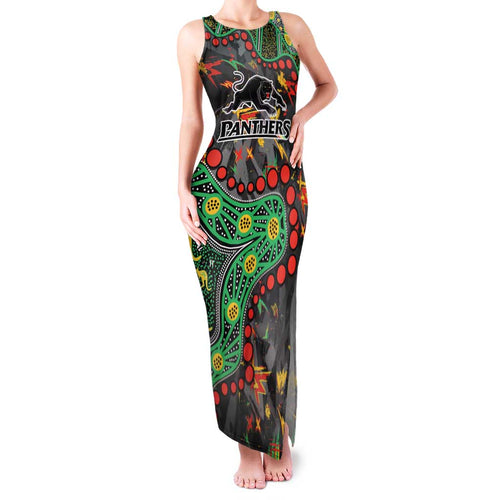Personalized Penrith Panthers Family Matching Tank Maxi Dress and Hawaiian Shirt Aboriginal Pattern with Graffiti Style Design