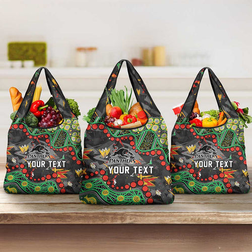 Personalized Penrith Panthers Grocery Bag Aboriginal Pattern with Graffiti Style Design