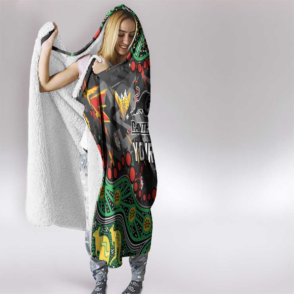Personalized Penrith Panthers Hooded Blanket Aboriginal Pattern with Graffiti Style Design