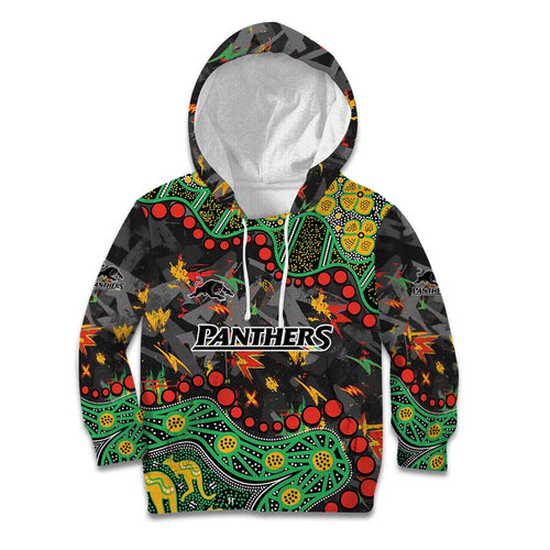Personalized Penrith Panthers Kid Hoodie Aboriginal Pattern with Graffiti Style Design