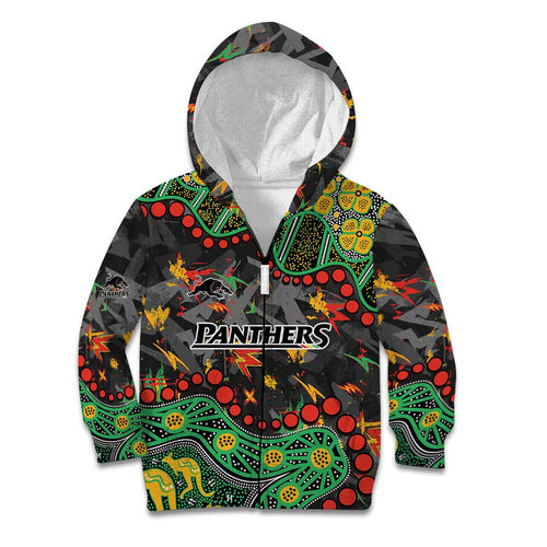 Personalized Penrith Panthers Kid Hoodie Aboriginal Pattern with Graffiti Style Design
