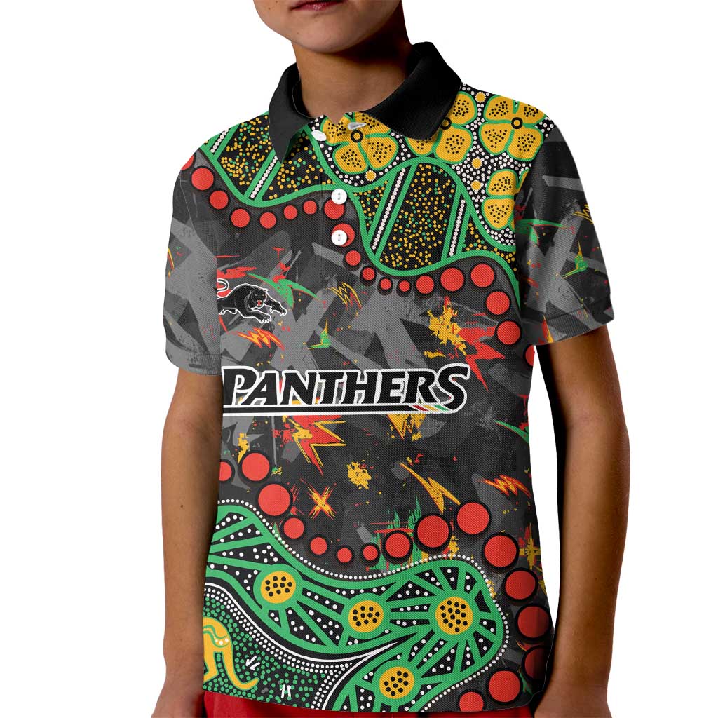 Personalized Penrith Panthers Kid Polo Shirt Aboriginal Pattern with Graffiti Style Design