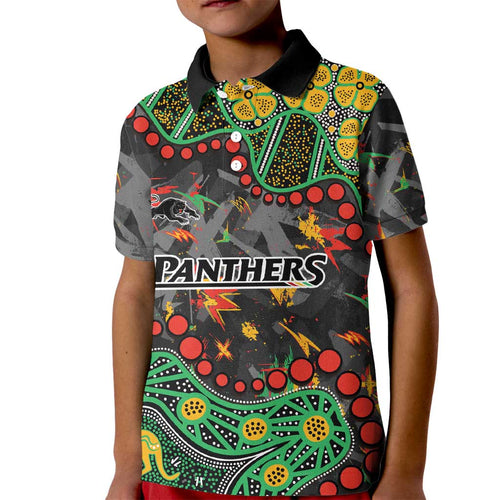 Personalized Penrith Panthers Kid Polo Shirt Aboriginal Pattern with Graffiti Style Design