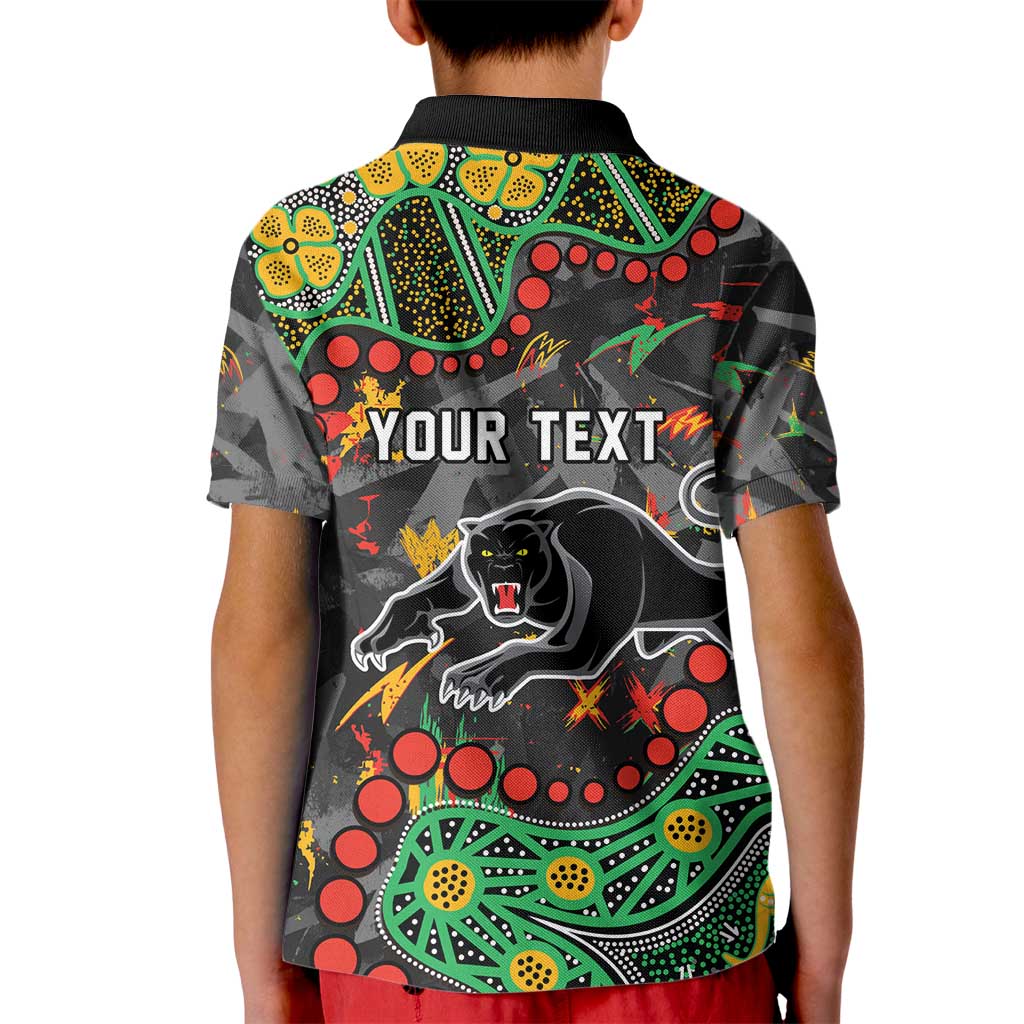 Personalized Penrith Panthers Kid Polo Shirt Aboriginal Pattern with Graffiti Style Design