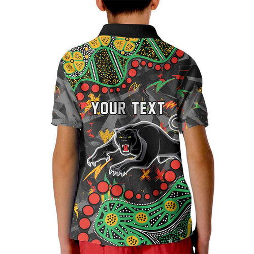 Personalized Penrith Panthers Kid Polo Shirt Aboriginal Pattern with Graffiti Style Design