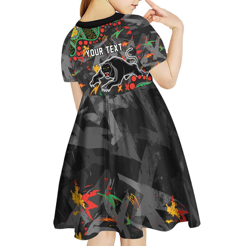 Personalized Penrith Panthers Kid Short Sleeve Dress Aboriginal Pattern with Graffiti Style Design