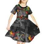 Personalized Penrith Panthers Kid Short Sleeve Dress Aboriginal Pattern with Graffiti Style Design
