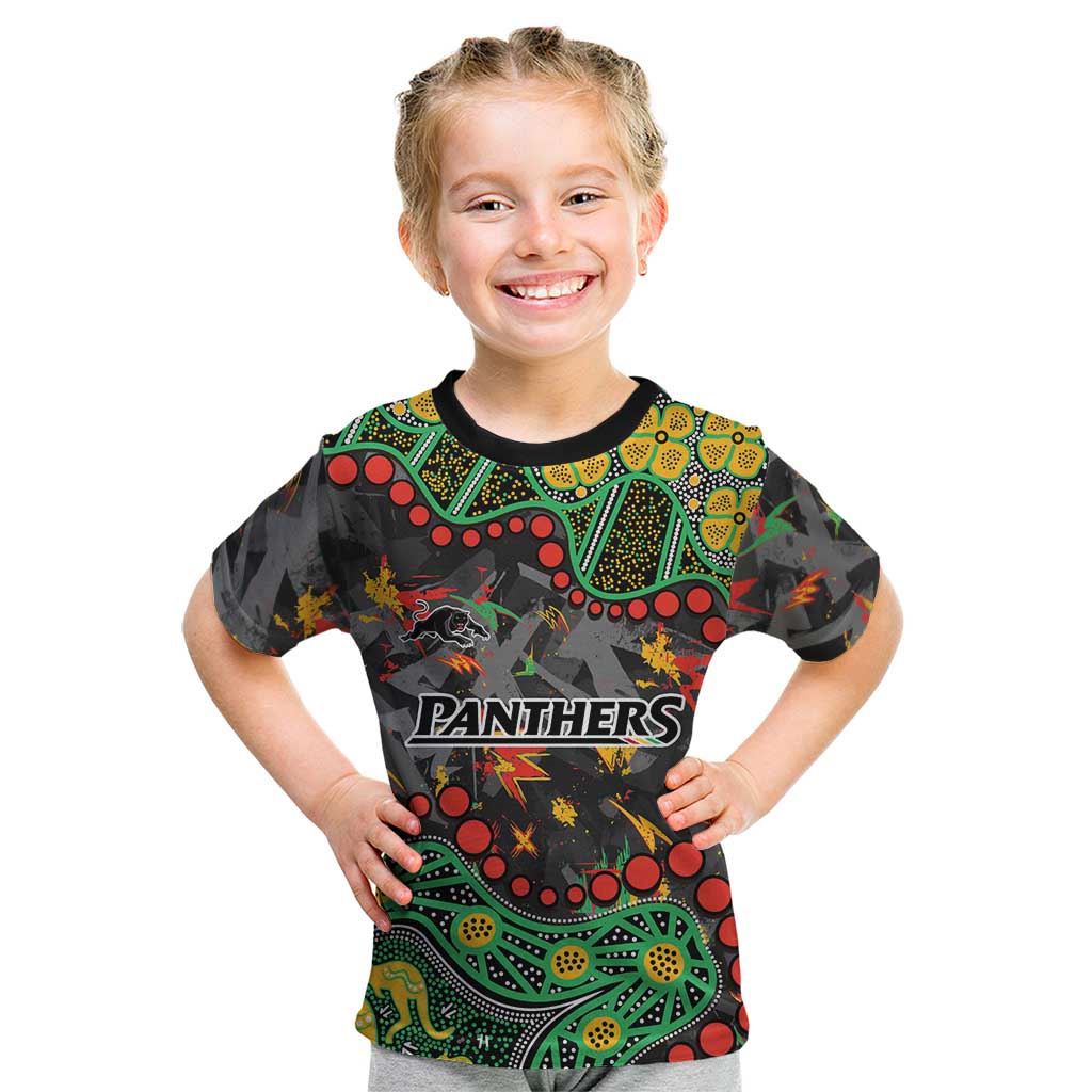 Personalized Penrith Panthers Kid T Shirt Aboriginal Pattern with Graffiti Style Design