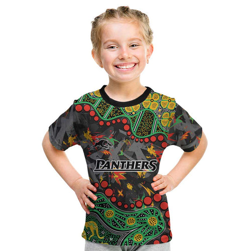 Personalized Penrith Panthers Kid T Shirt Aboriginal Pattern with Graffiti Style Design