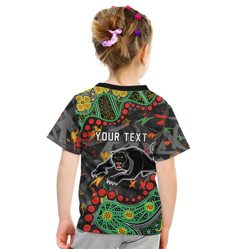 Personalized Penrith Panthers Kid T Shirt Aboriginal Pattern with Graffiti Style Design