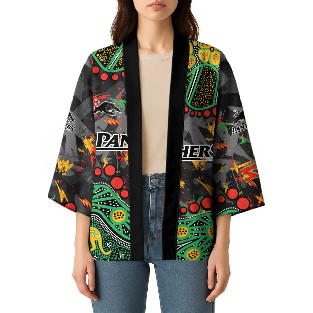 Personalized Penrith Panthers Kimono Aboriginal Pattern with Graffiti Style Design