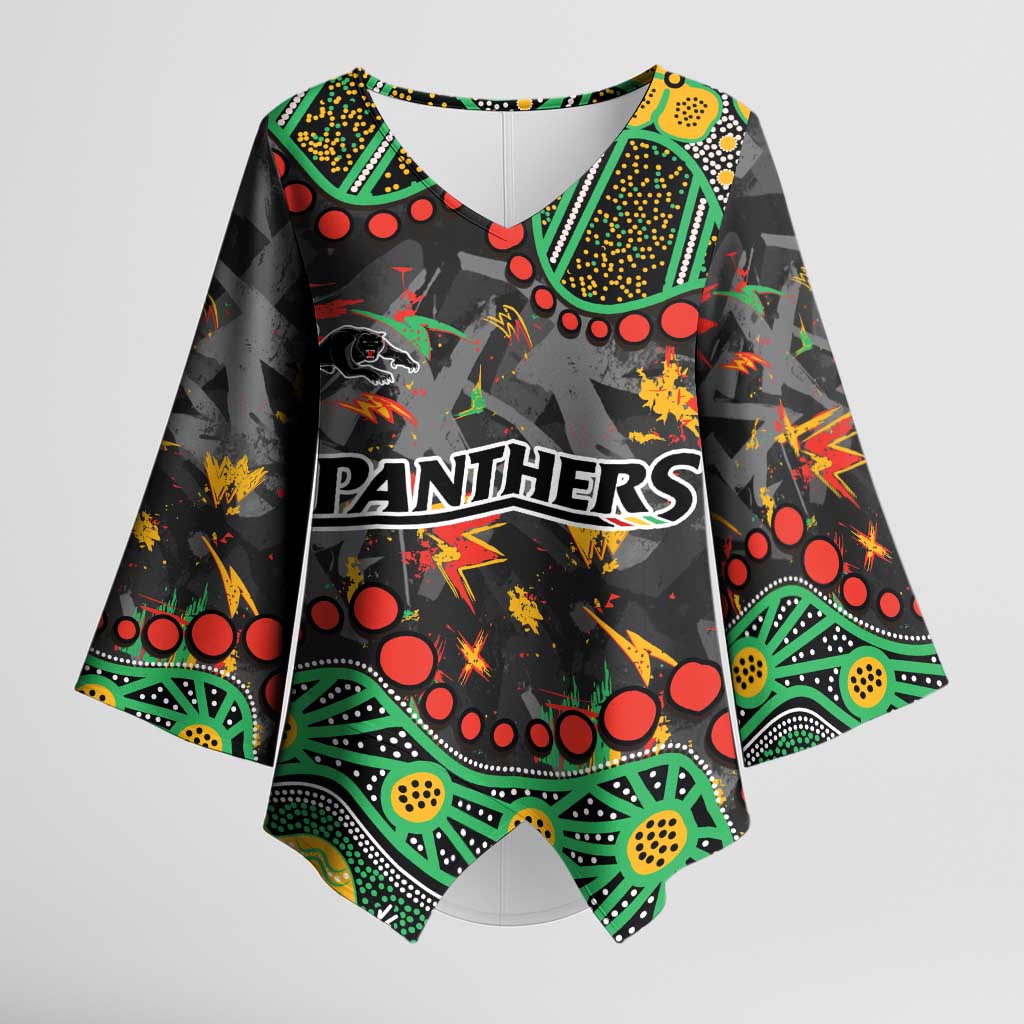 Personalized Penrith Panthers Kimono Sleeve Blouse Aboriginal Pattern with Graffiti Style Design