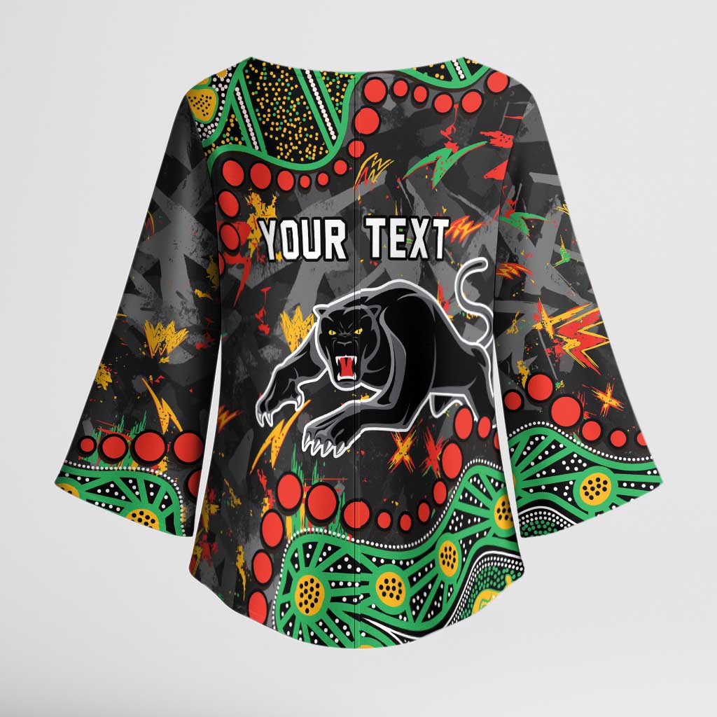 Personalized Penrith Panthers Kimono Sleeve Blouse Aboriginal Pattern with Graffiti Style Design