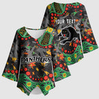 Personalized Penrith Panthers Kimono Sleeve Blouse Aboriginal Pattern with Graffiti Style Design