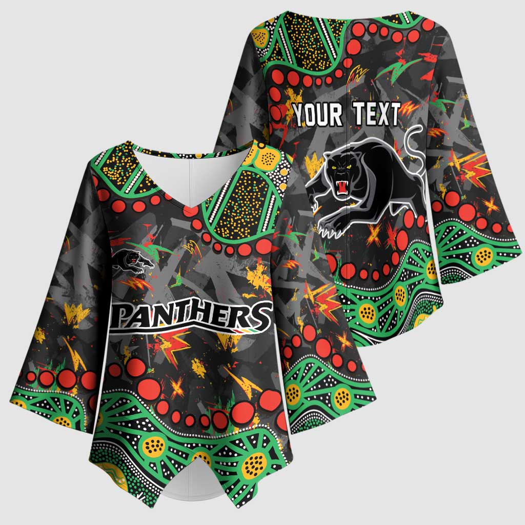Personalized Penrith Panthers Kimono Sleeve Blouse Aboriginal Pattern with Graffiti Style Design