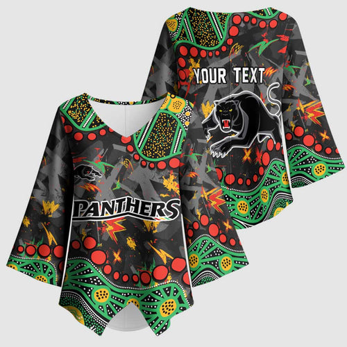 Personalized Penrith Panthers Kimono Sleeve Blouse Aboriginal Pattern with Graffiti Style Design