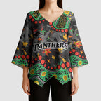 Personalized Penrith Panthers Kimono Sleeve Blouse Aboriginal Pattern with Graffiti Style Design