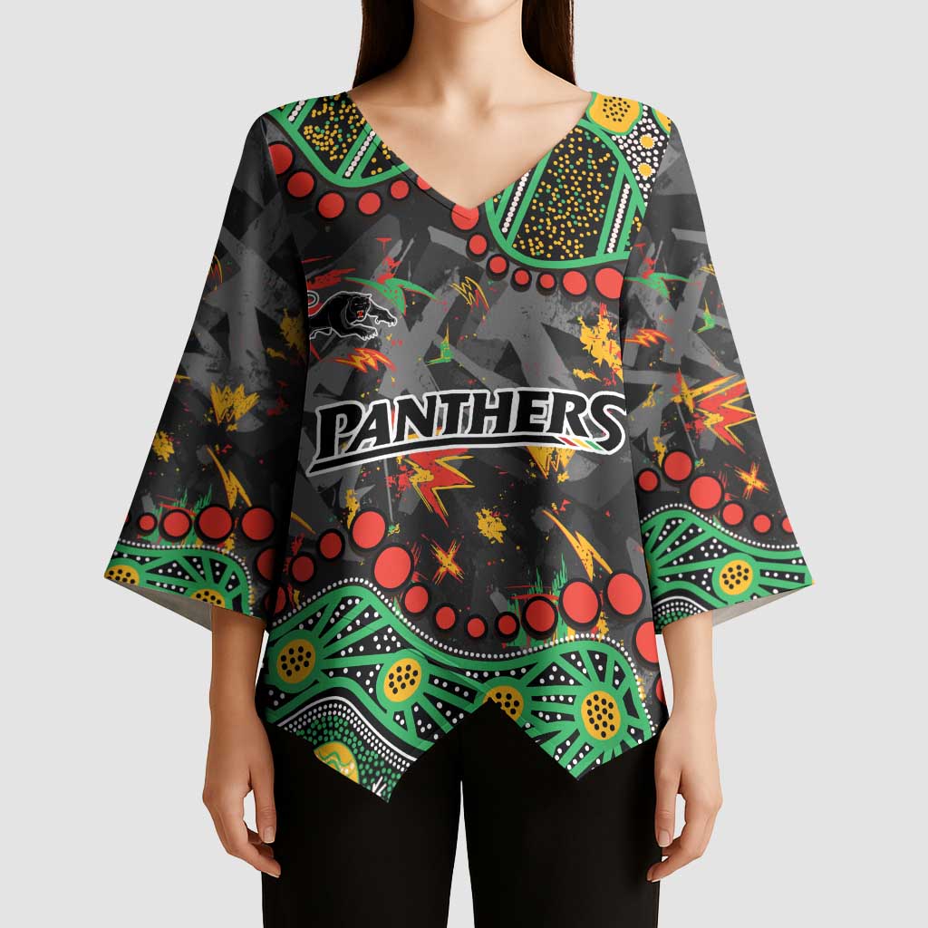Personalized Penrith Panthers Kimono Sleeve Blouse Aboriginal Pattern with Graffiti Style Design