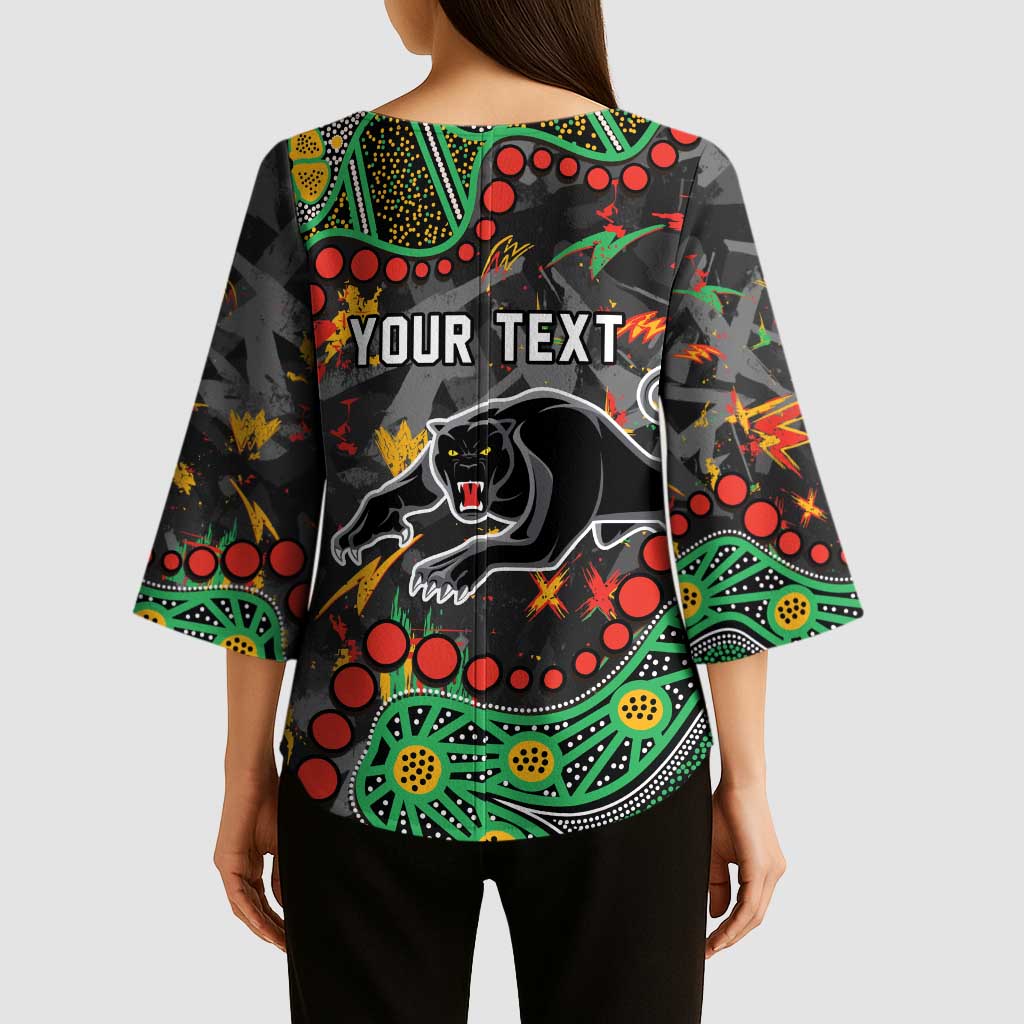 Personalized Penrith Panthers Kimono Sleeve Blouse Aboriginal Pattern with Graffiti Style Design