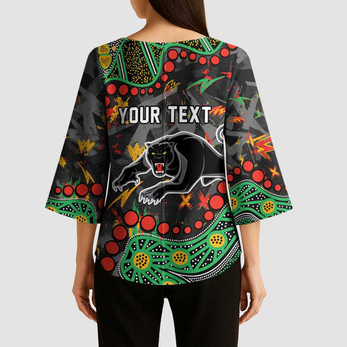 Personalized Penrith Panthers Kimono Sleeve Blouse Aboriginal Pattern with Graffiti Style Design