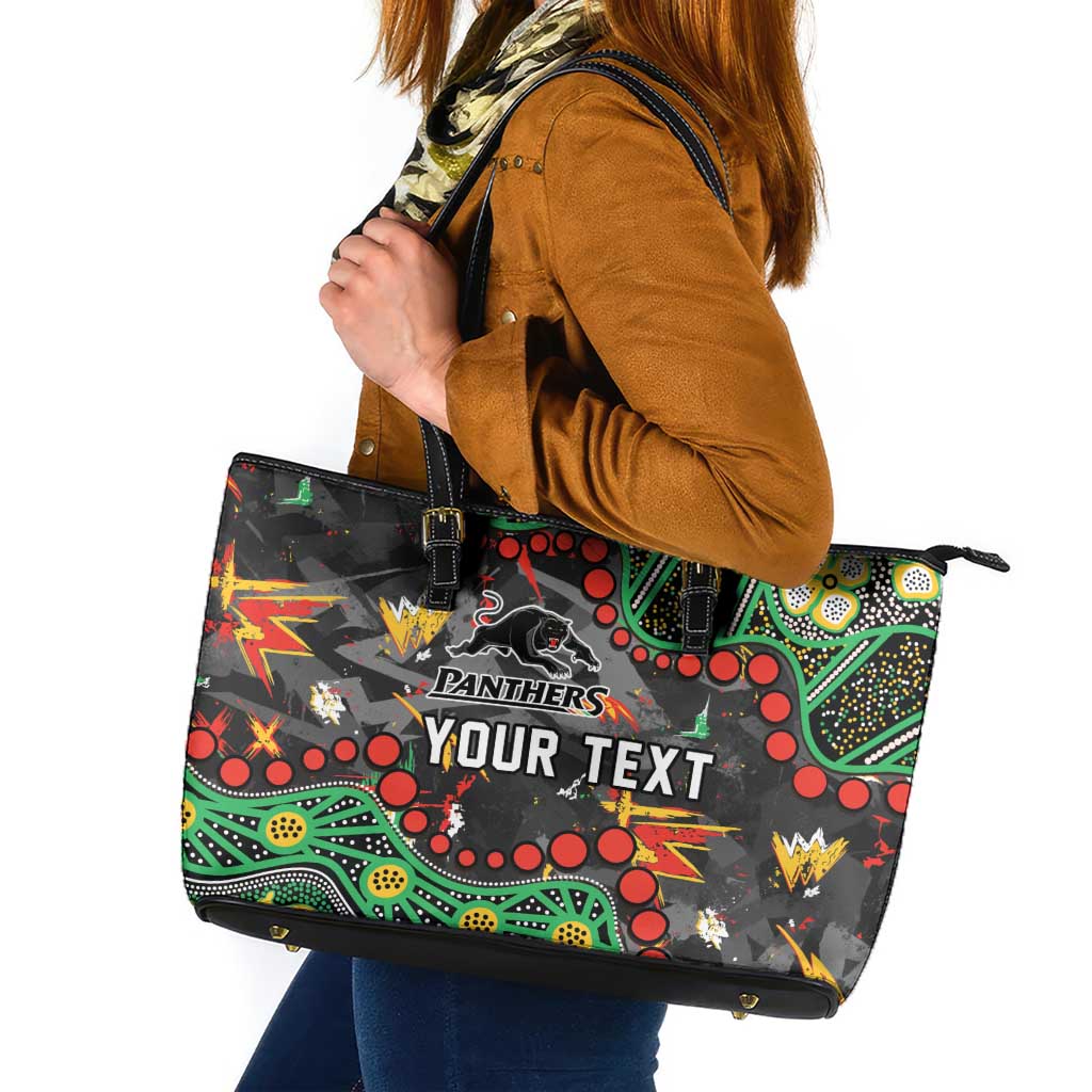 Personalized Penrith Panthers Leather Tote Bag Aboriginal Pattern with Graffiti Style Design